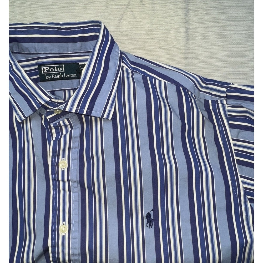 Polo Ralph Lauren Men's Blue and White Stripes, Long Sleeve Dress Shirt. SZ XXL - Picture 5 of 15